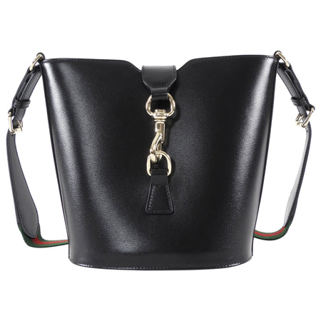 Gucci Black Calfskin Tritone Stripe Web Small Bucket Bag