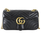 Gucci Black GHW Chevron Quilted Leather GG Marmont Chain Bag