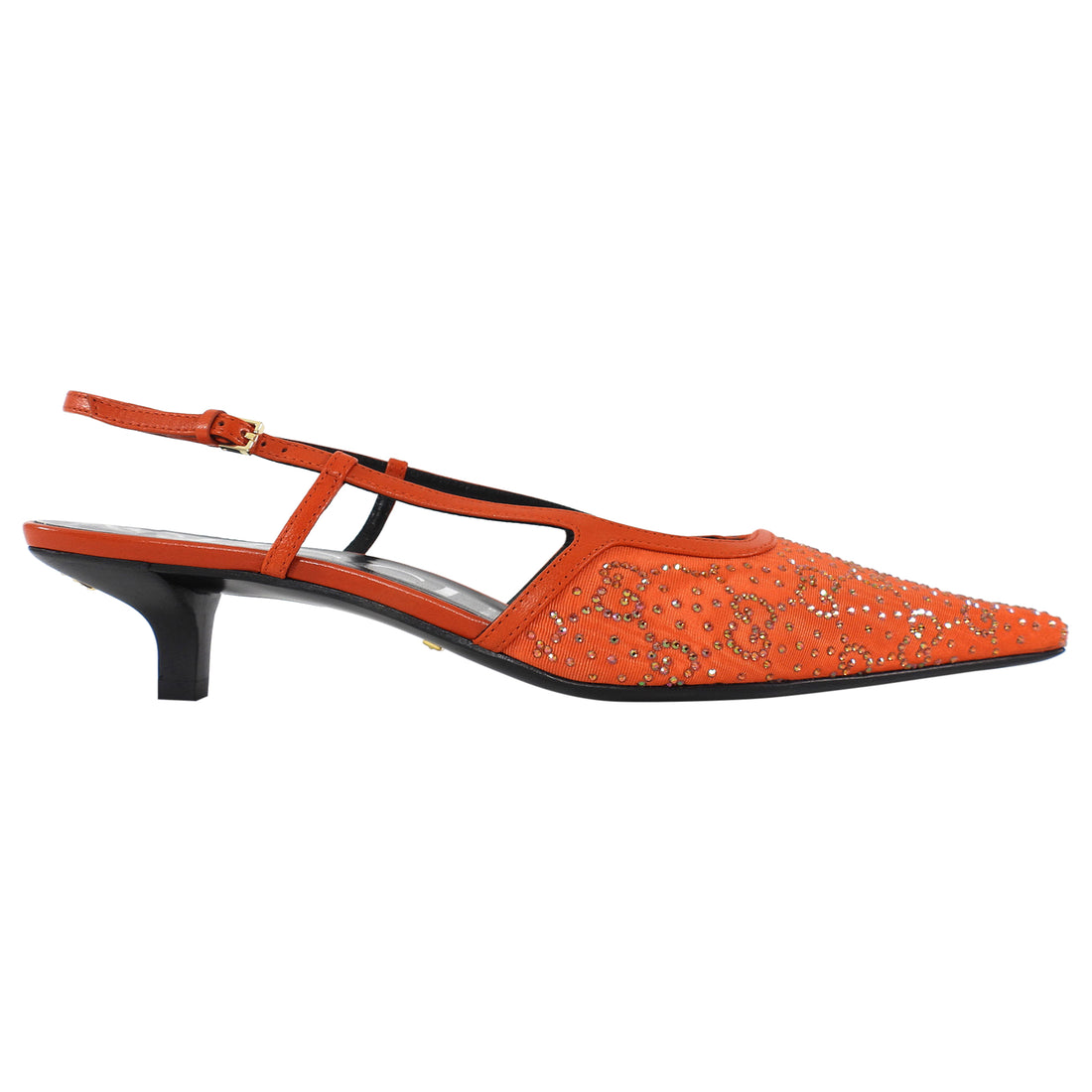 Gucci Crystal Studded Sling Back Kitten Heels Orange - 40