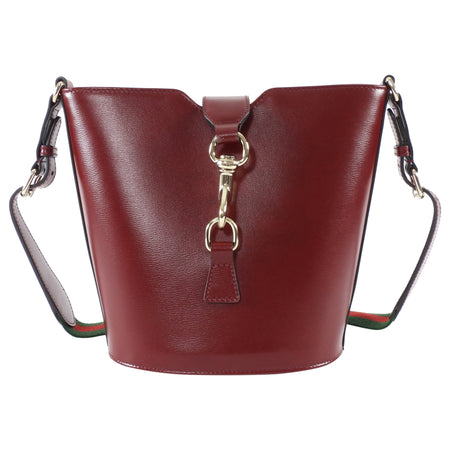 Gucci Burgundy Calfskin Tritone Stripe Web Small Bucket Bag