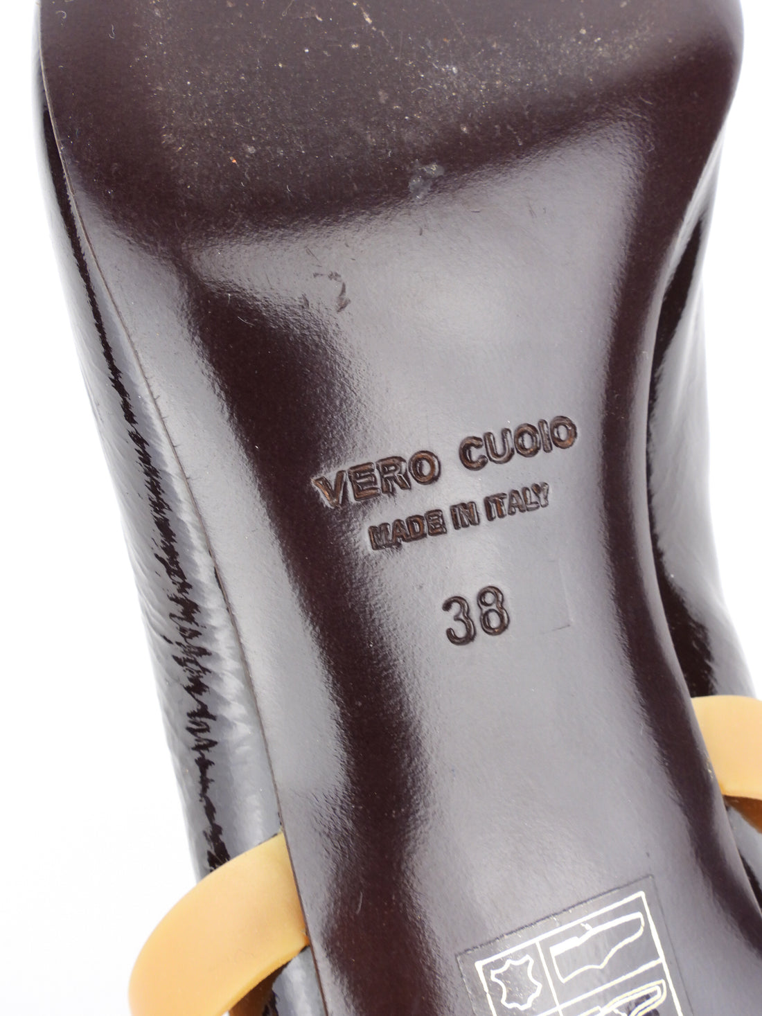 Helmut Lang Brown Patent Leather Rubber Band Kitten Heel - 38 EU