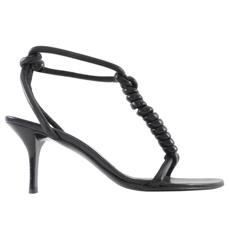 Helmut Lang Black Knotted Leather T Strap Heeled Sandals 38