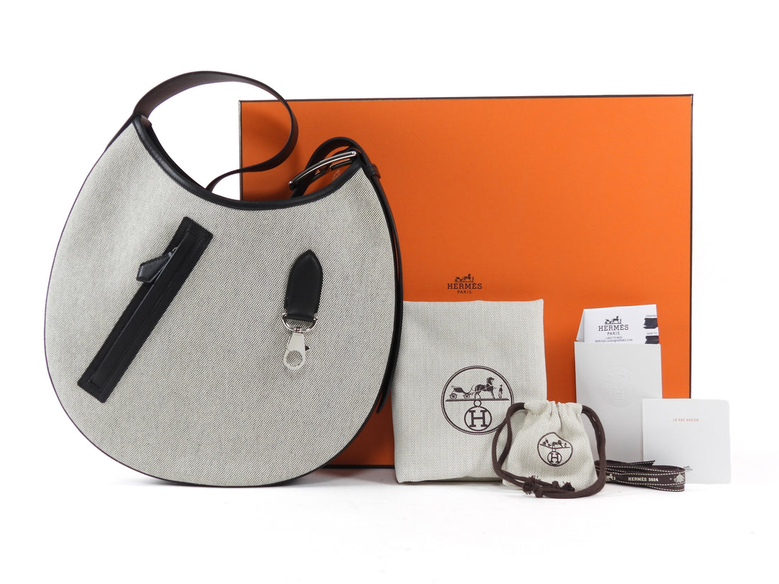 Hermes Ecru and Black Noir 2024 Arcon GM Toile and Leather Shoulder Bag GM