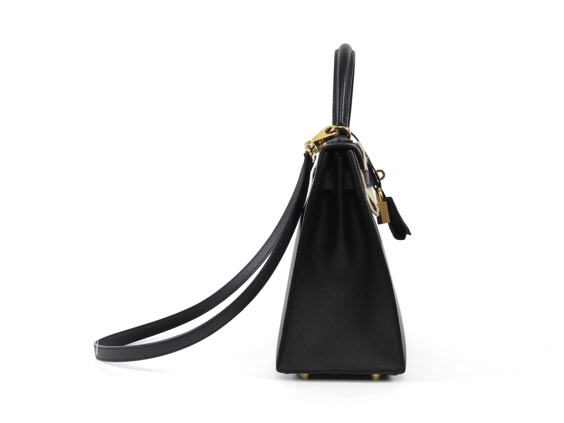 Hermes Black Noir 2020 Kelly 28 Sellier Epsom Bag GHW