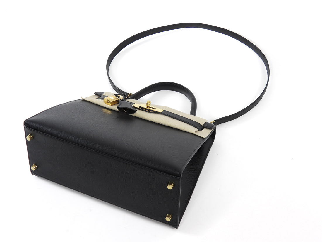 Hermes Black Noir 2020 Kelly 28 Sellier Epsom Bag GHW