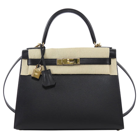 Hermes Black Noir 2020 Kelly 28 Sellier Epsom Bag GHW