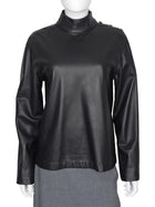 Hermes Black Leather Long Sleeve Shirt with Side Neck Buttons - FR 40 / 8 M