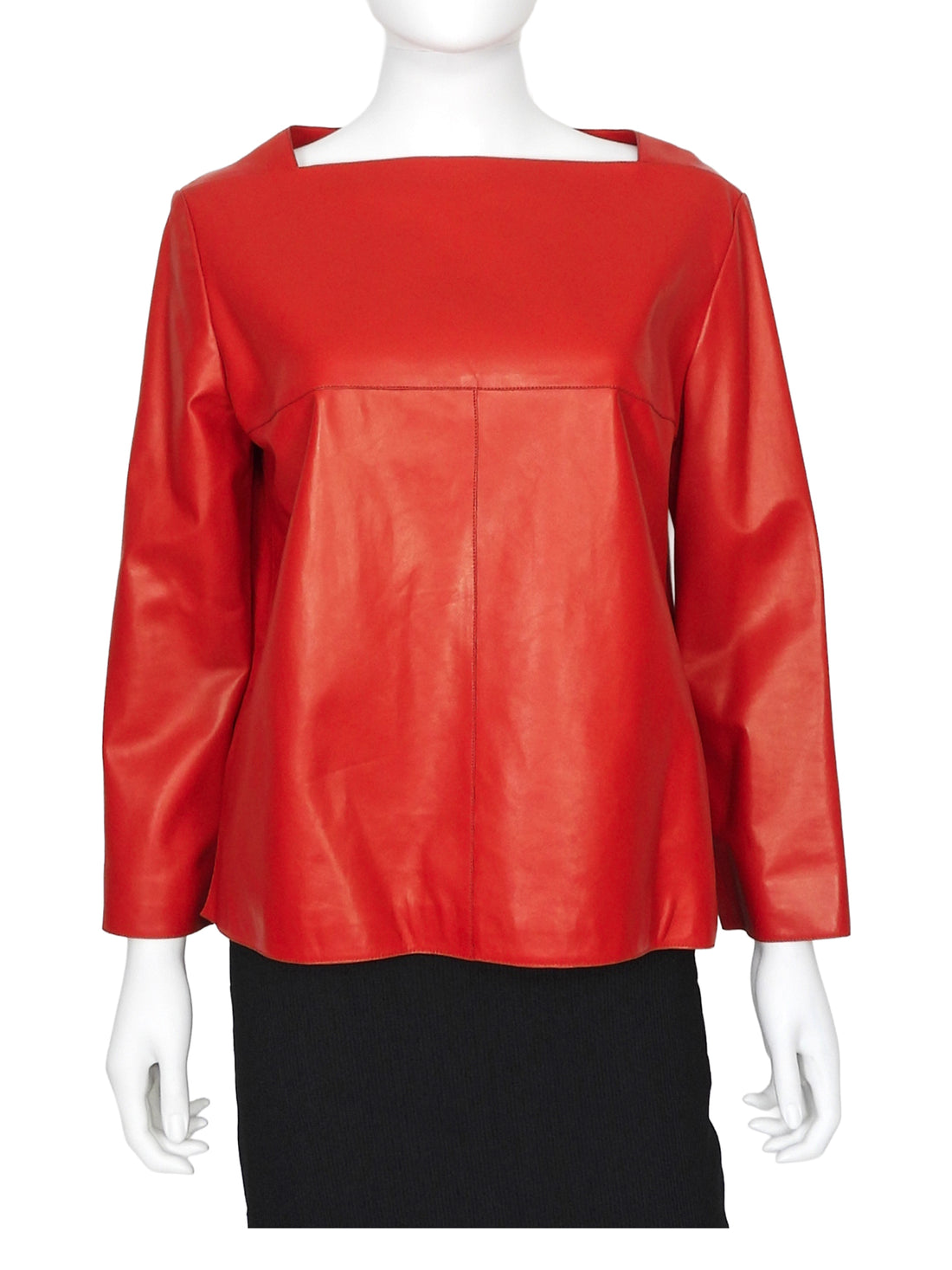 Hermes Red Square Neck Lambskin Leather Top - FR 40 / 8 / M