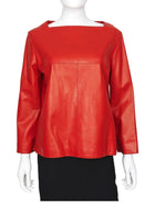 Hermes Red Square Neck Lambskin Leather Top - FR 40 / 8 / M