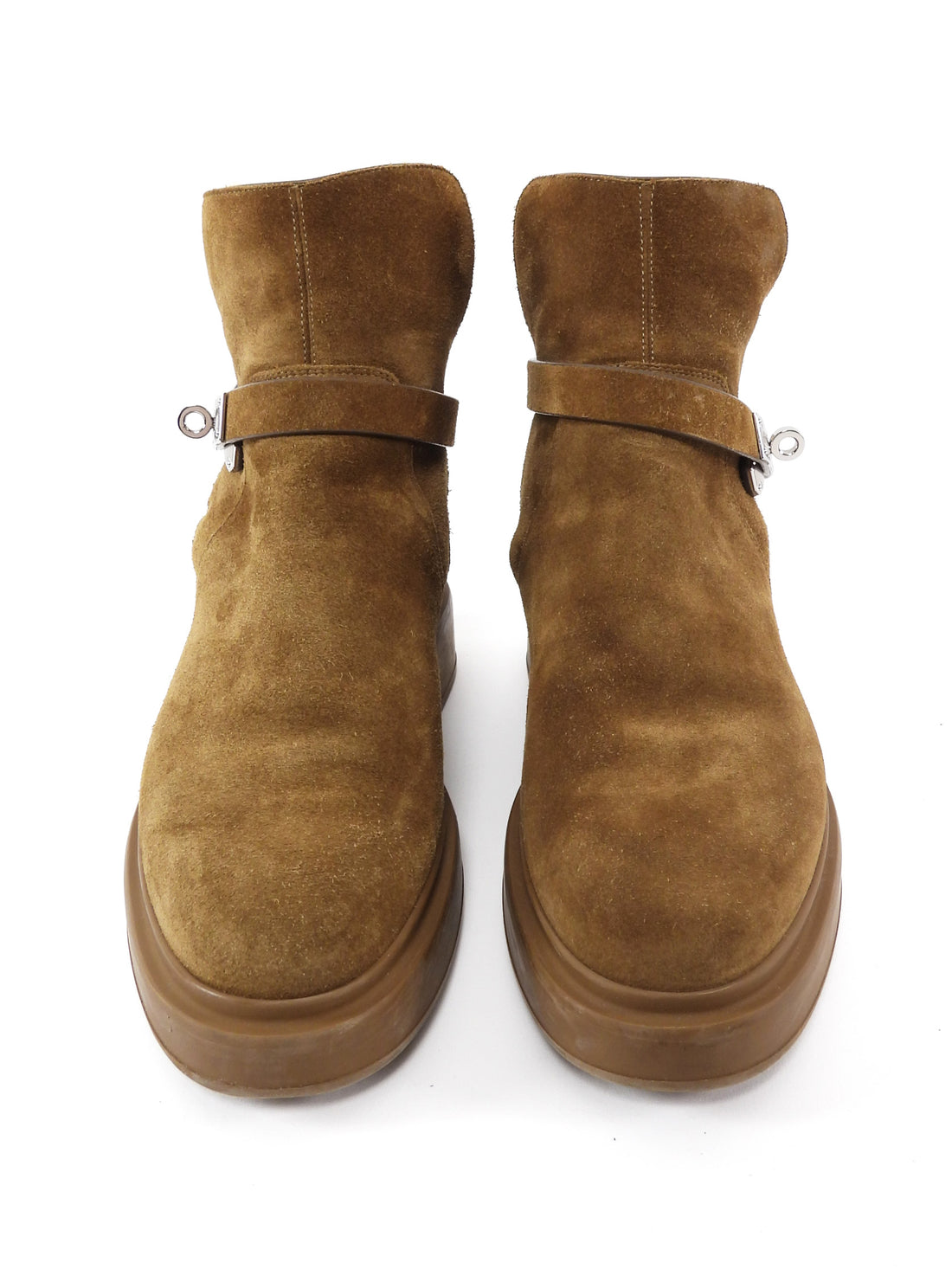Hermes Brown Shearling Suede Jeff Kelly Lock Ankle Boots - 37.5 (Fits 7)
