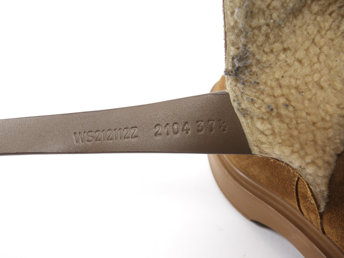 Hermes Brown Shearling Suede Jeff Kelly Lock Ankle Boots - 37.5 (Fits 7)