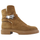 Hermes Brown Shearling Suede Jeff Kelly Lock Ankle Boots - 37.5 (Fits 7)