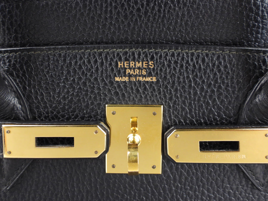 HERMES BIRKIN 40 HAND BAG ARDENNES LEATHER ◯X CADENA BLACK GOLD VINTAGE  495LC020