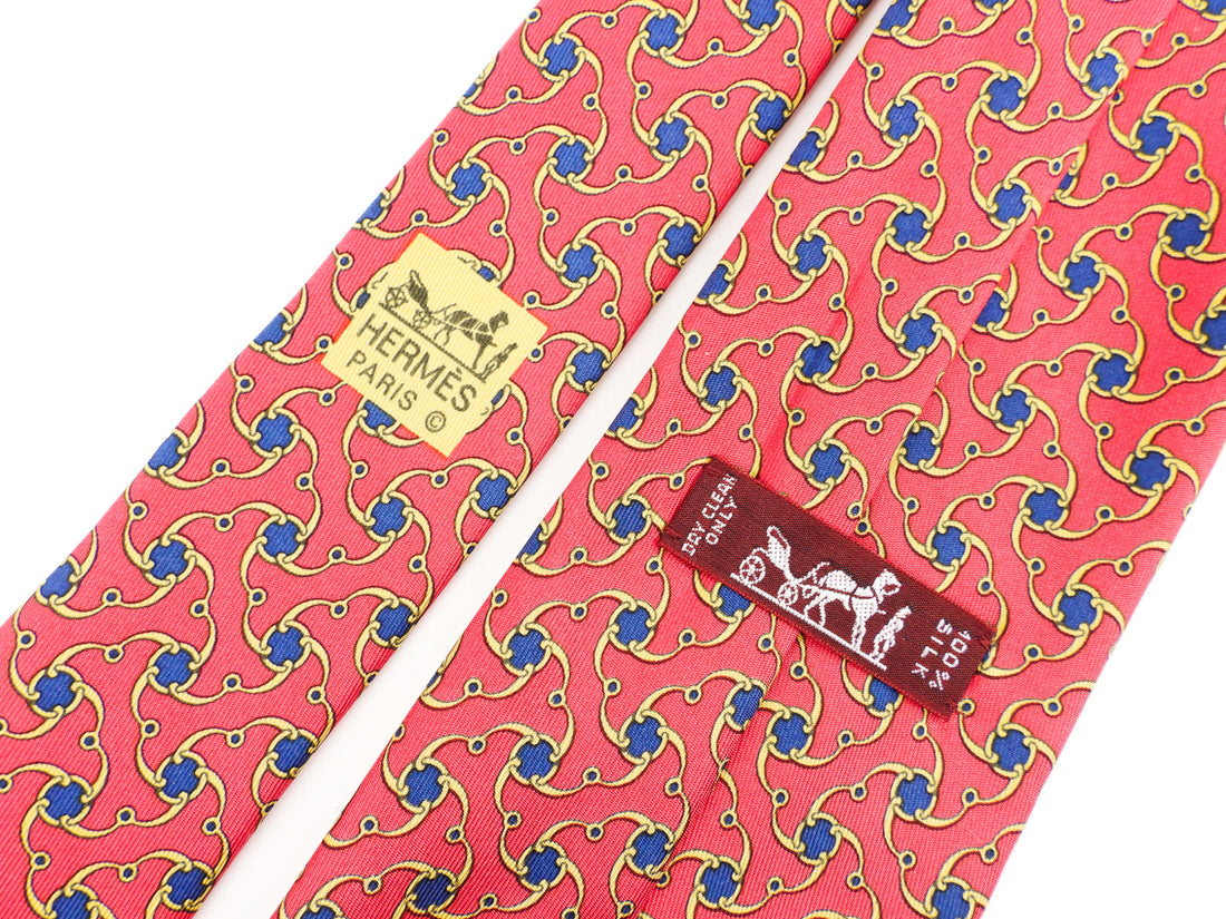 Hermes Vintage Red, Yellow and Blue Pattern Silk Neck Tie 7445 HA