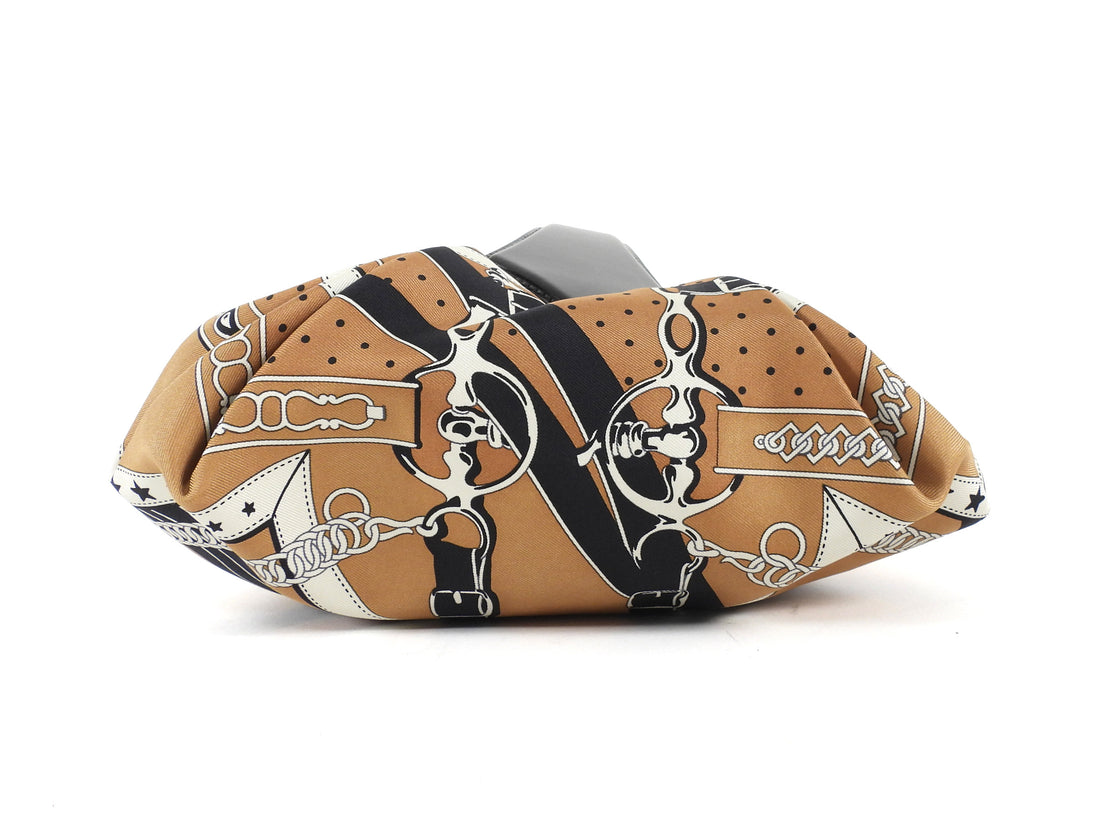 Hermes Brown Black La Promenade du Matin Silk and Leather Balusoie Bag