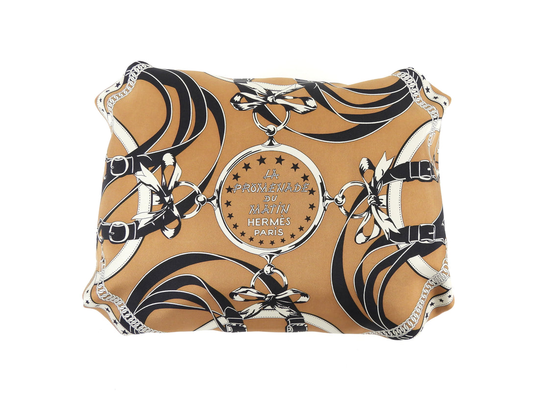 Hermes Brown Black La Promenade du Matin Silk and Leather Balusoie Bag