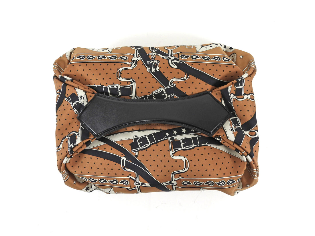 Hermes Brown Black La Promenade du Matin Silk and Leather Balusoie Bag