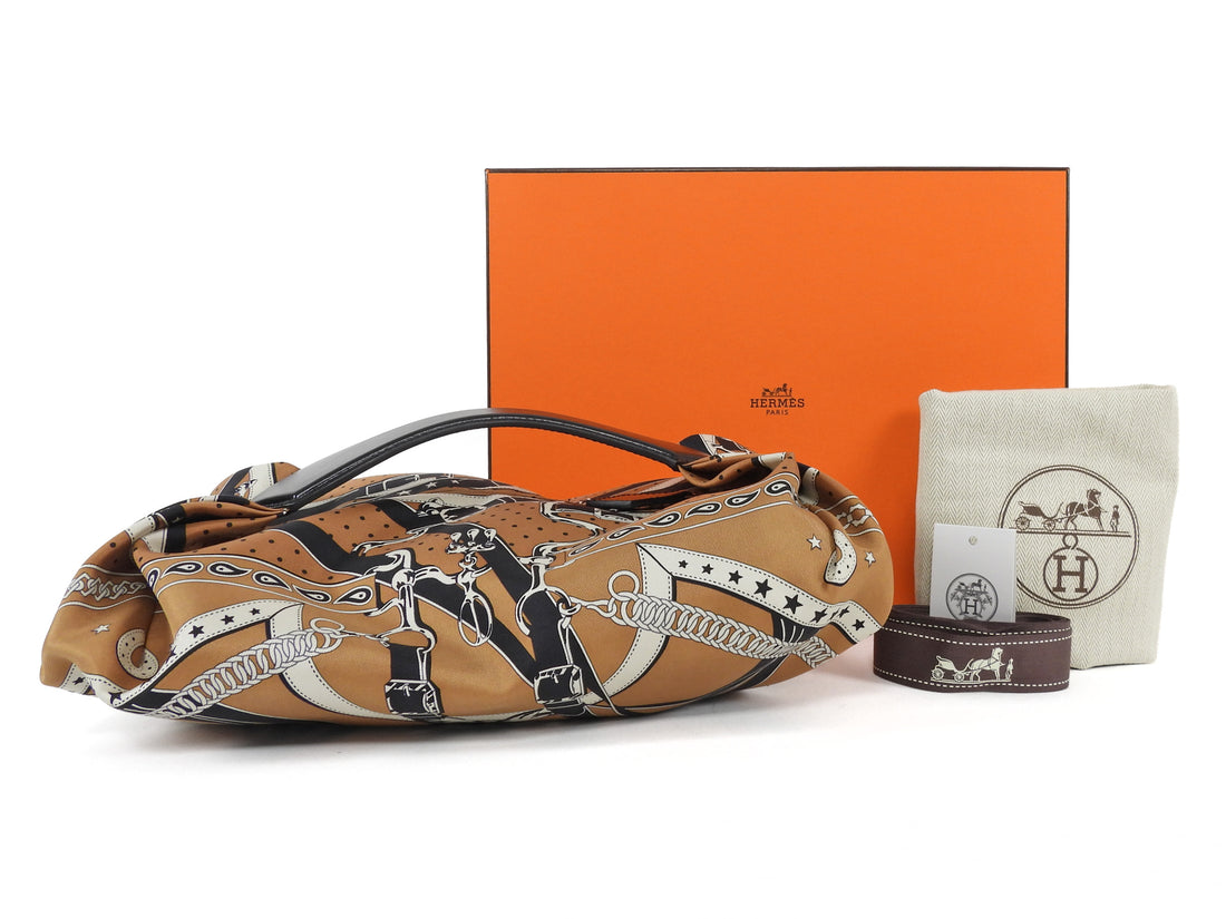 Hermes Brown Black La Promenade du Matin Silk and Leather Balusoie Bag