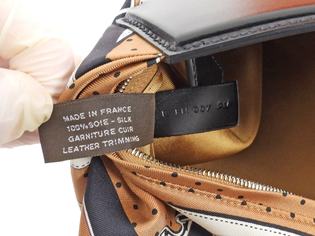 Hermes Brown Black La Promenade du Matin Silk and Leather Balusoie Bag