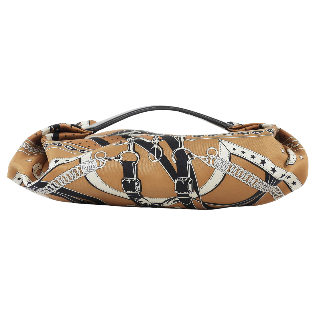 Hermes Brown Black La Promenade du Matin Silk and Leather Balusoie Bag