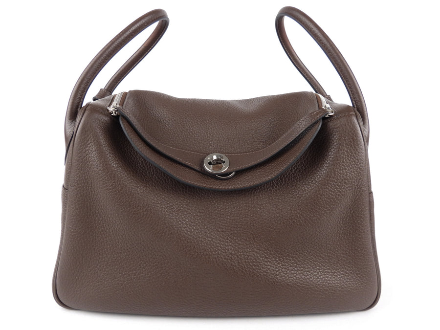 Hermes Lindy Bag Clemence Leather Palladium Hardware In Coffee