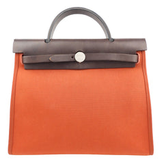 Hermes Orange Poppy/Natural Canvas and Leather Herbag Zip 31 Bag Hermes