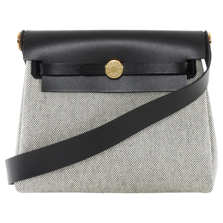 Hermes 2025 Herbag Zip Mini 20 Ecru Black Toile Militaire / Vache Hunter GHW
