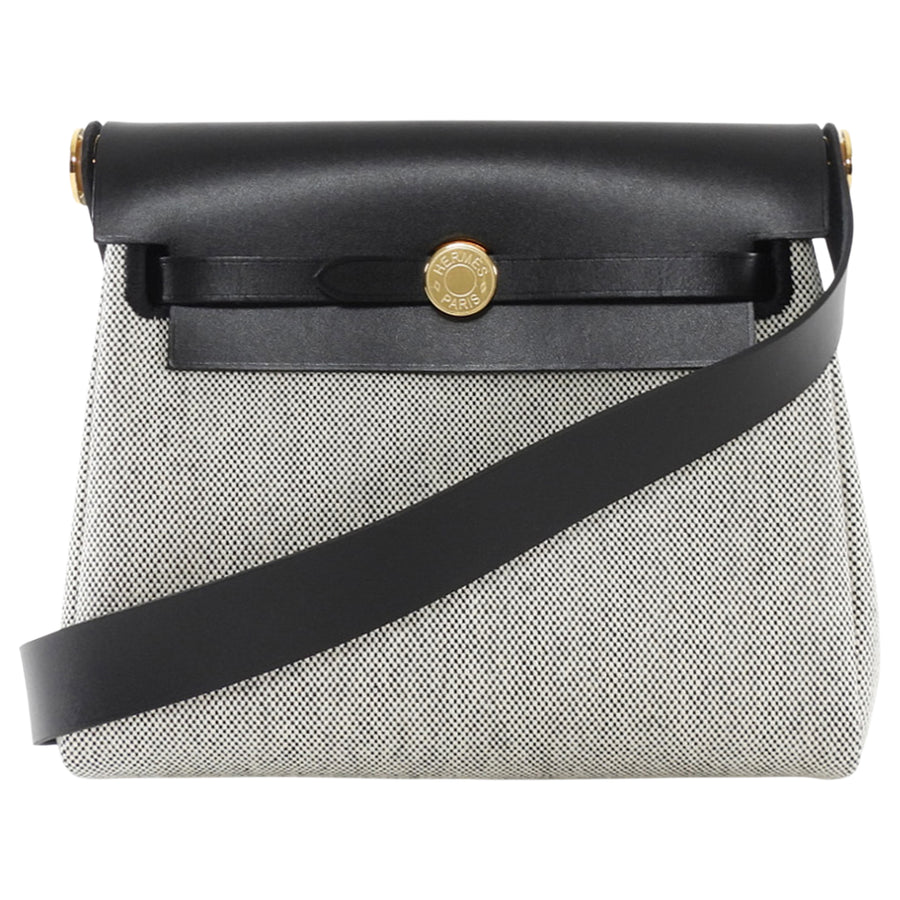 Hermes 2025 Herbag Zip Mini 20 Ecru Black Toile Militaire / Vache Hunter GHW