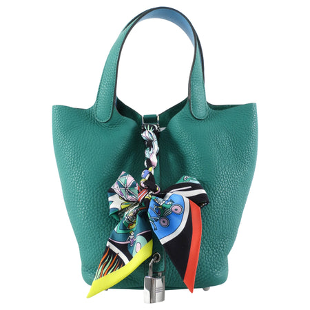Hermes Picotin 18 Vert Verone Taurillon Clemence / Bleu Du Nord Swift Leather Bag