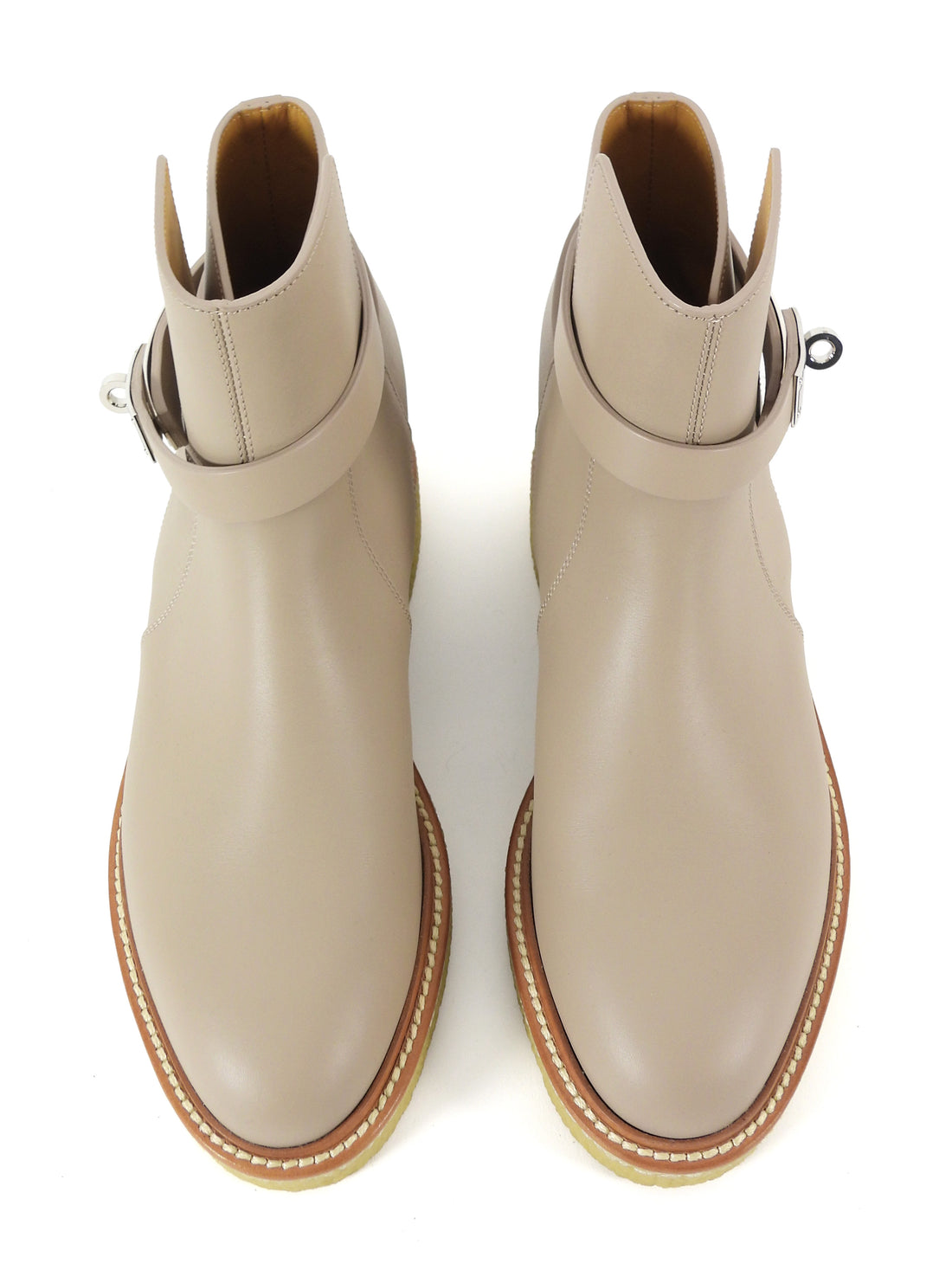 Hermes Beige Mastic Leather Gum Sole History Kelly Lock Ankle Boots - 37