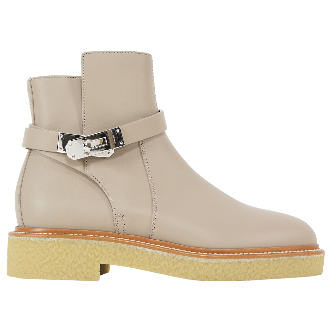 Hermes Beige Mastic Leather Gum Sole History Kelly Lock Ankle Boots - 37