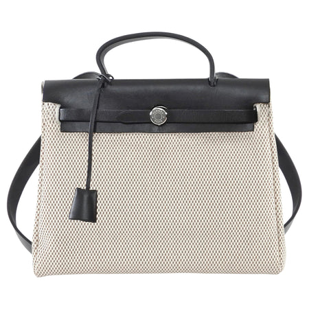 Hermes Vintage 2004 Herbag 31 PM Natural Black Vache Hunter Criss Viking Two Way Bag