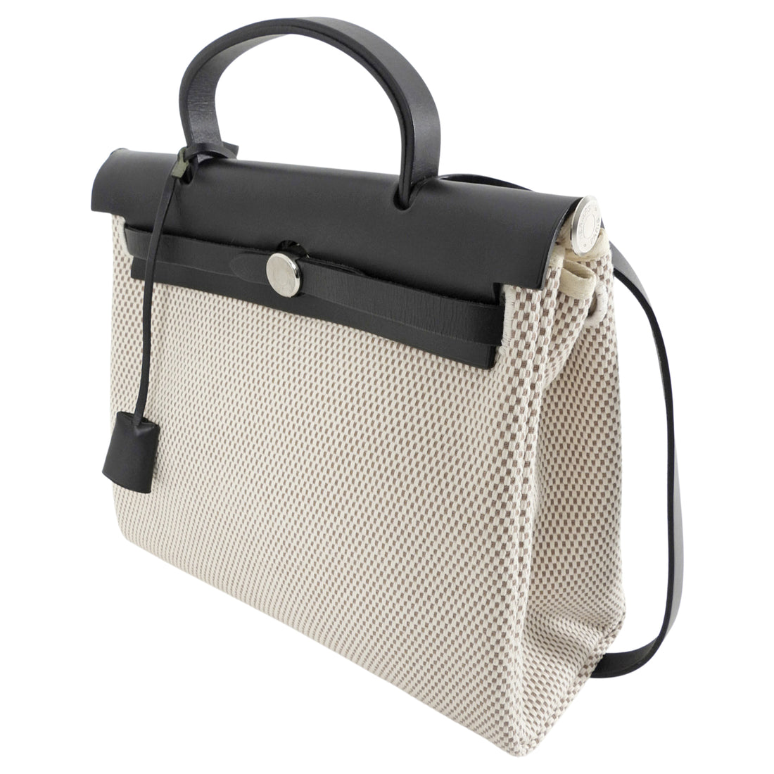 Hermes Vintage 2004 Herbag 31 PM Natural Black Vache Hunter Criss Viking Two Way Bag