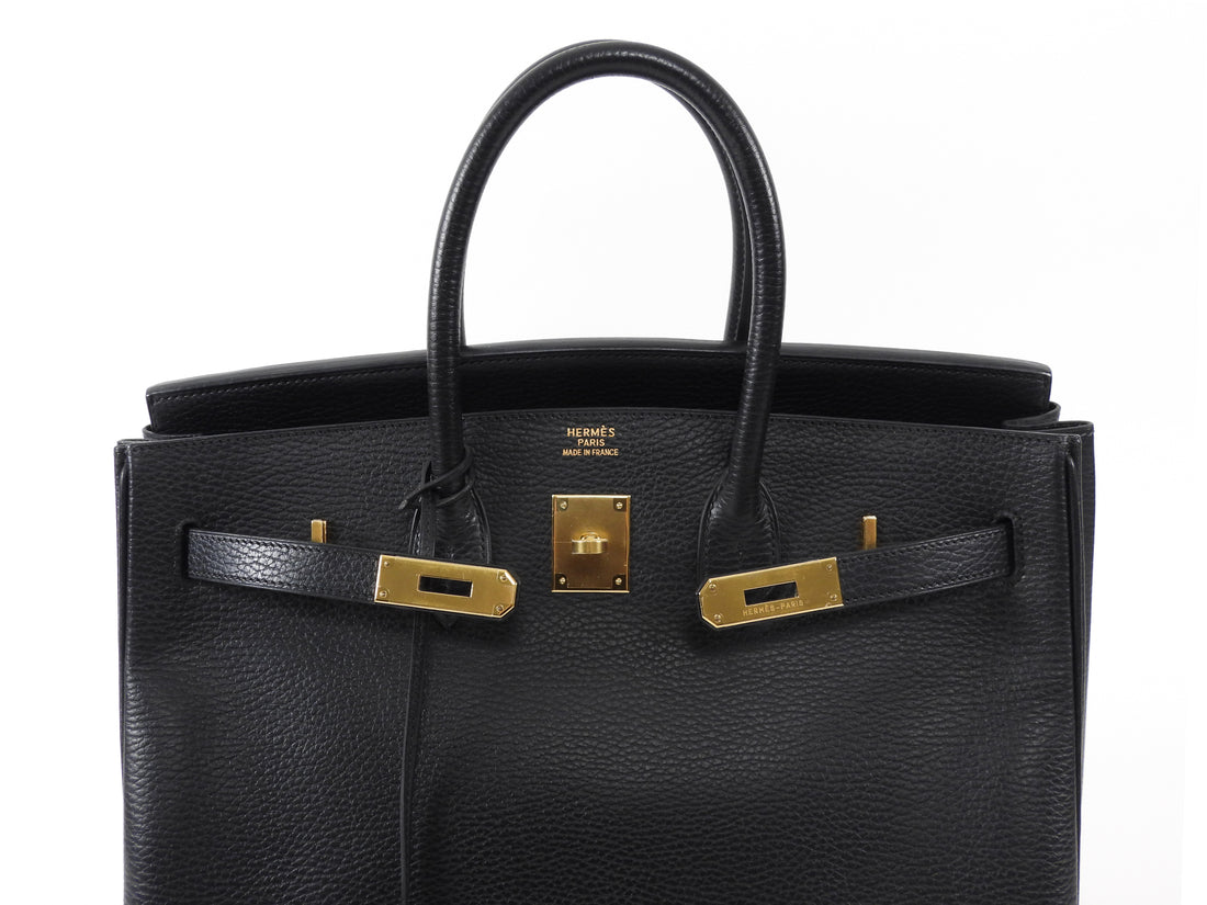 Hermes Noir Black Vintage 2003 Black Noir Ardennes Birkin 35 GHW