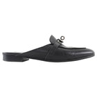 Hermes Black Leather Flat Oz Kelly Lock Mule Shoes PHW - 37.5
