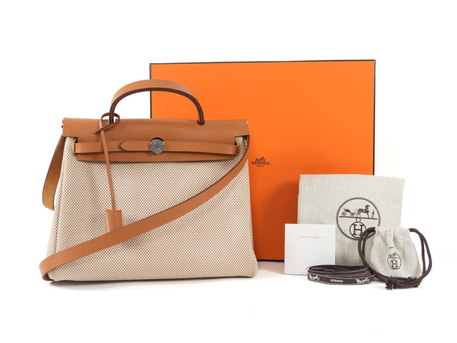 Hermes Naturel Sable  Herbag Zip 31 Naturel Sable Ecru Viking Cross Toile Canvas Bag 31