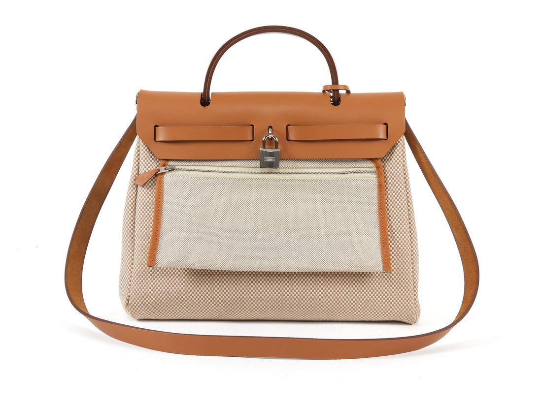 Hermes Naturel Sable  Herbag Zip 31 Naturel Sable Ecru Viking Cross Toile Canvas Bag 31