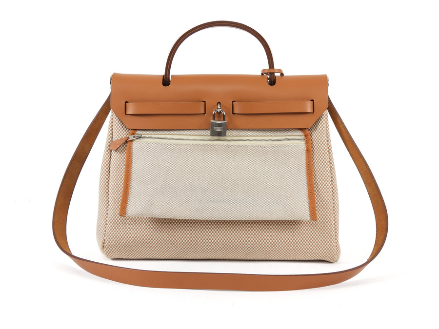 Hermes Naturel Sable  Herbag Zip 31 Naturel Sable Ecru Viking Cross Toile Canvas Bag 31