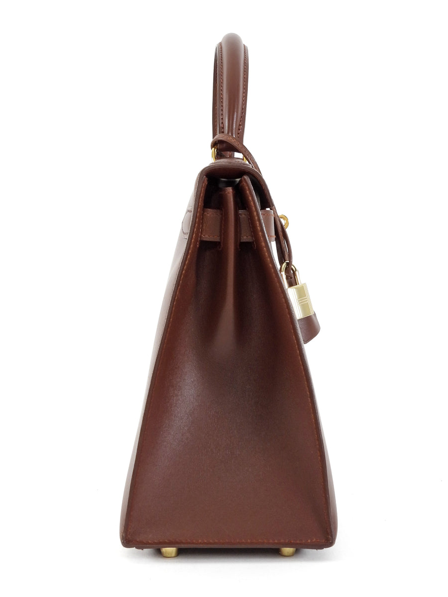 Hermes Chestnut Brown Vintage 1998 Kelly 28 Sellier Box Leather Bag GHW