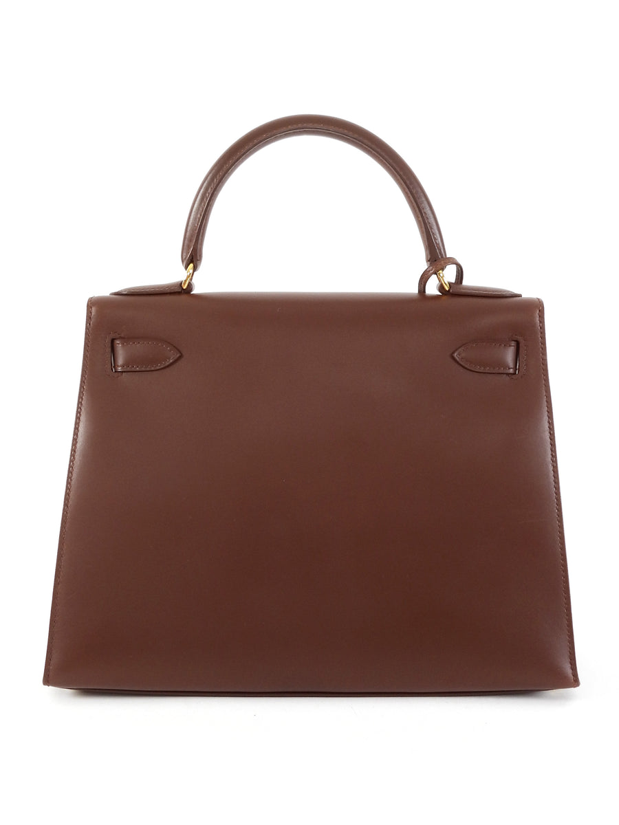 Hermes Chestnut Brown Vintage 1998 Kelly 28 Sellier Box Leather Bag GHW