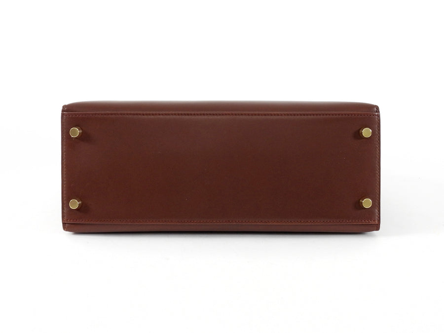 Hermes Chestnut Brown Vintage 1998 Kelly 28 Sellier Box Leather Bag GHW