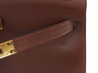 Hermes Chestnut Brown Vintage 1998 Kelly 28 Sellier Box Leather Bag GHW