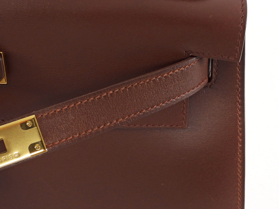 Hermes Chestnut Brown Vintage 1998 Kelly 28 Sellier Box Leather Bag GHW