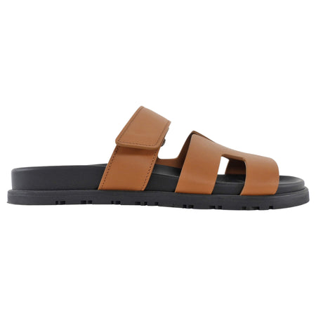 Hermes Natural Tan Leather Chypre Molded Footbed Flat Sandals - 37