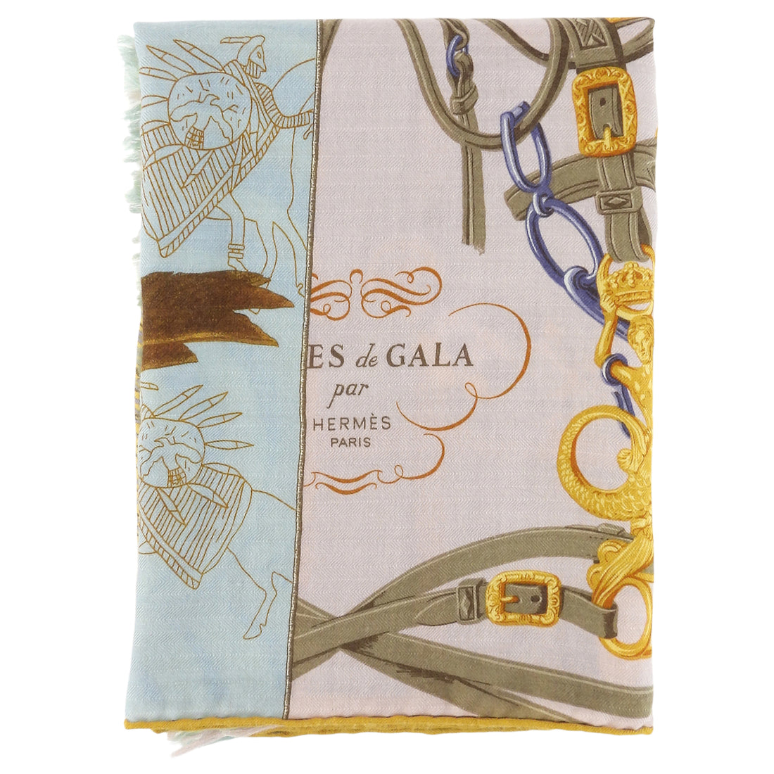 Hermes lilac gold blue purple Vintage Carre en Carre Cashmere Silk Long Shawl Scarf