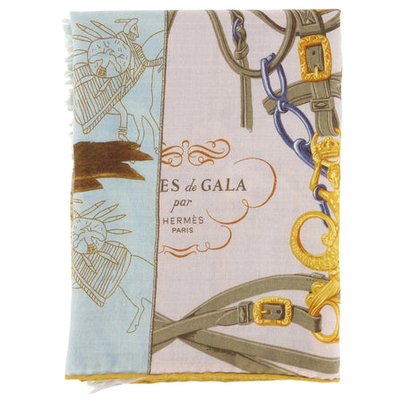 Hermes lilac gold blue purple Vintage Carre en Carre Cashmere Silk Long Shawl Scarf