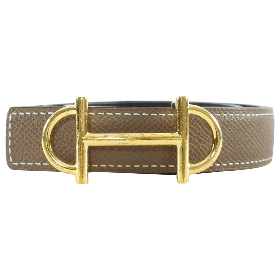 Hermes Etoupe / Black Epsom Leather Reversible Gamma Belt GHW - 85