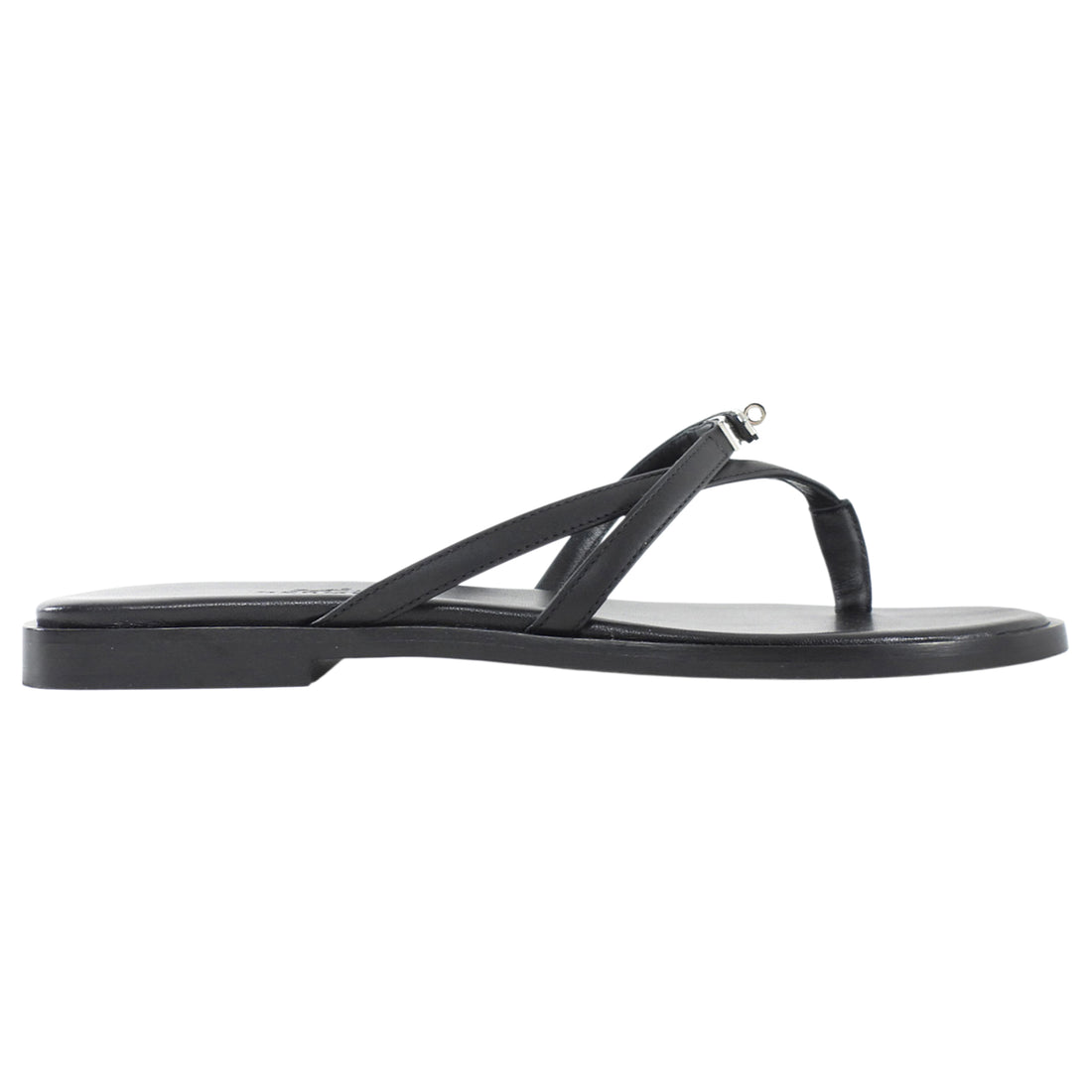 Hermes Black Calfskin Miss Mini Kelly Lock Flat Strappy Sandal - 37