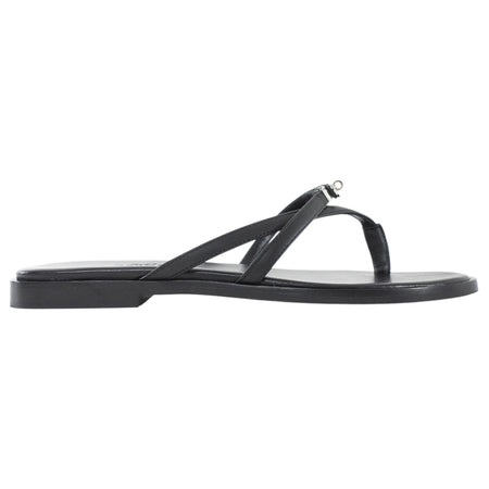 Hermes Black Calfskin Miss Mini Kelly Lock Flat Strappy Sandal - 37