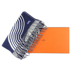 Hermes Casaque Vague Navy & Ivory Cashmere Fringe Scarf